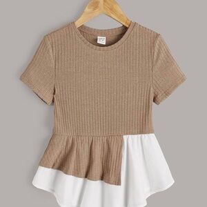 SHEIN Tan Ribbed Knit Top